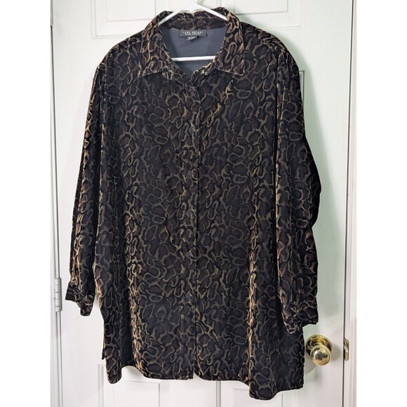 Lane Bryant Velvet Leopard Button Shirt Womens 22/24 Black Brown L/S Lined Tunic - Picture 1 of 8